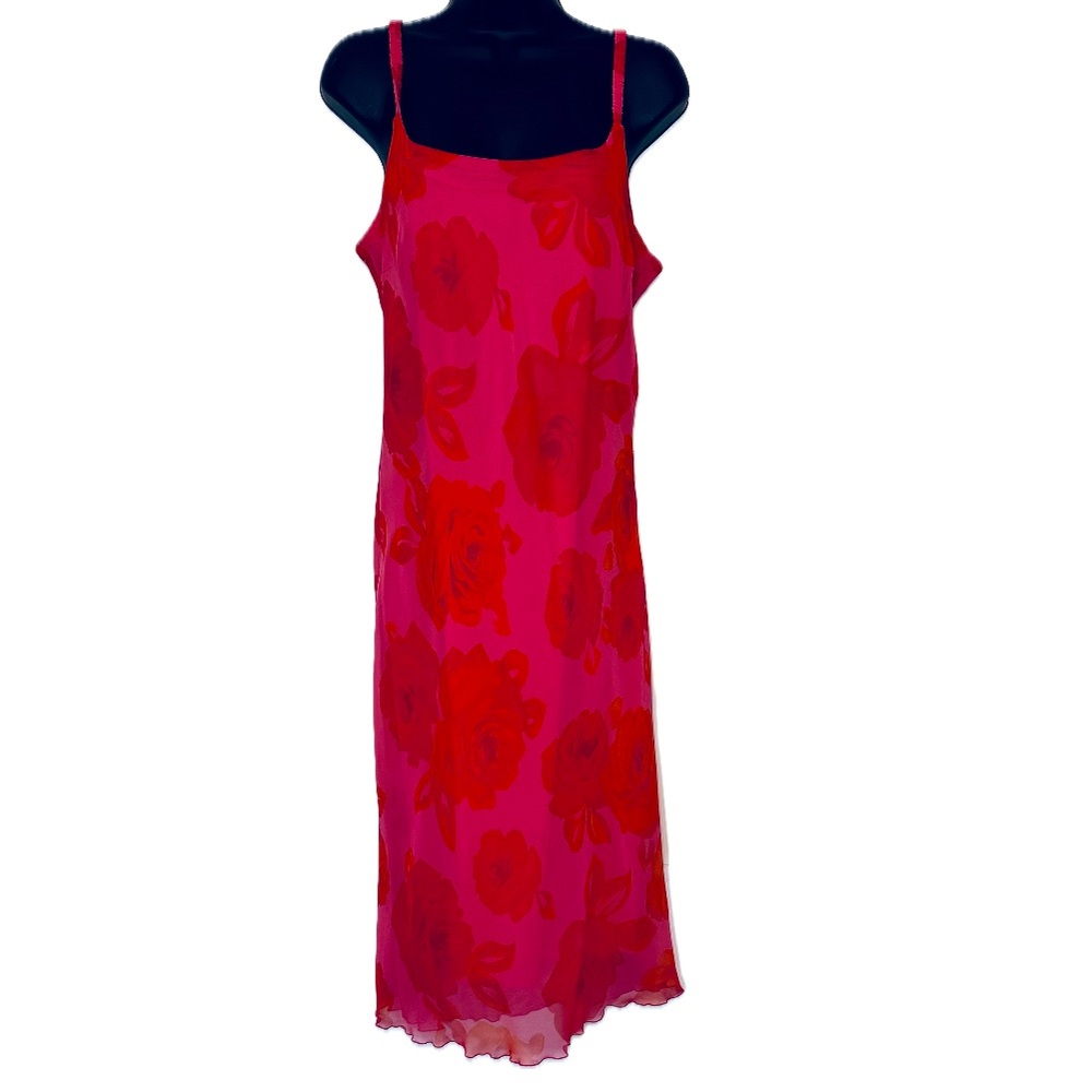 Believe... Vintage 90’s Carrie Bradshaw Pink & Red Floral Midi Dress size 10